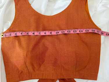 Ready To Wear Saree Blouse | Handwoven Cotton | Size 34 | Orange | Boat Neck | Free Shipping | Ships from California